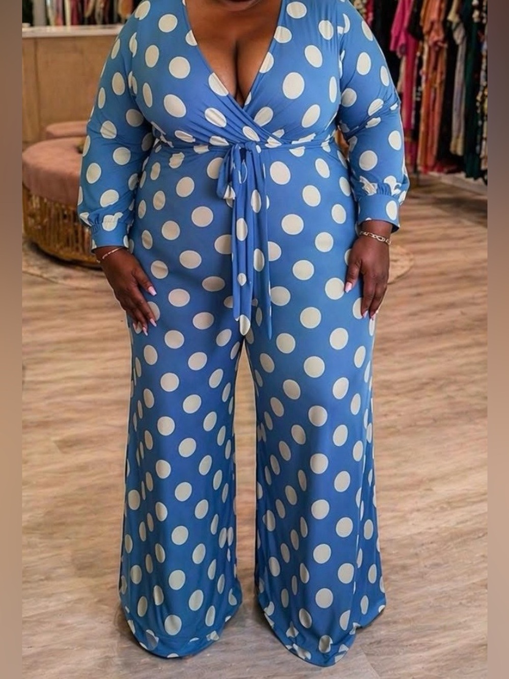 Blue Polka Dot Wrap Maxi jumpsuit